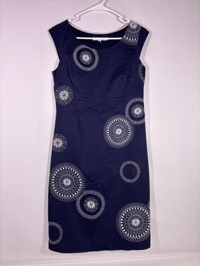 Boden Navy Midi Dress with Embroidered White Medallions Print Size 6